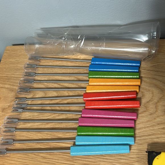 Crate & Barrel Colorful Wooden Handle S / 6 Fondue Forks set of 6 -12 - Picture 9 of 9